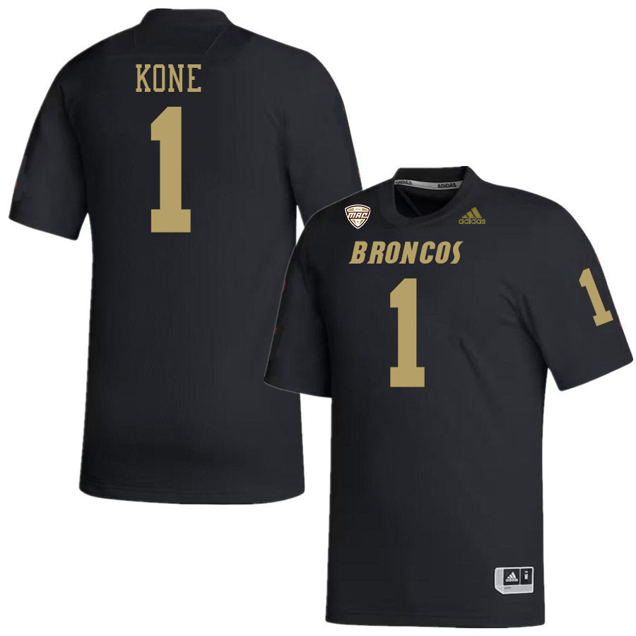 #1 Bilhal Kone Western Michigan Broncos College Football Jerseys Stitched-Black